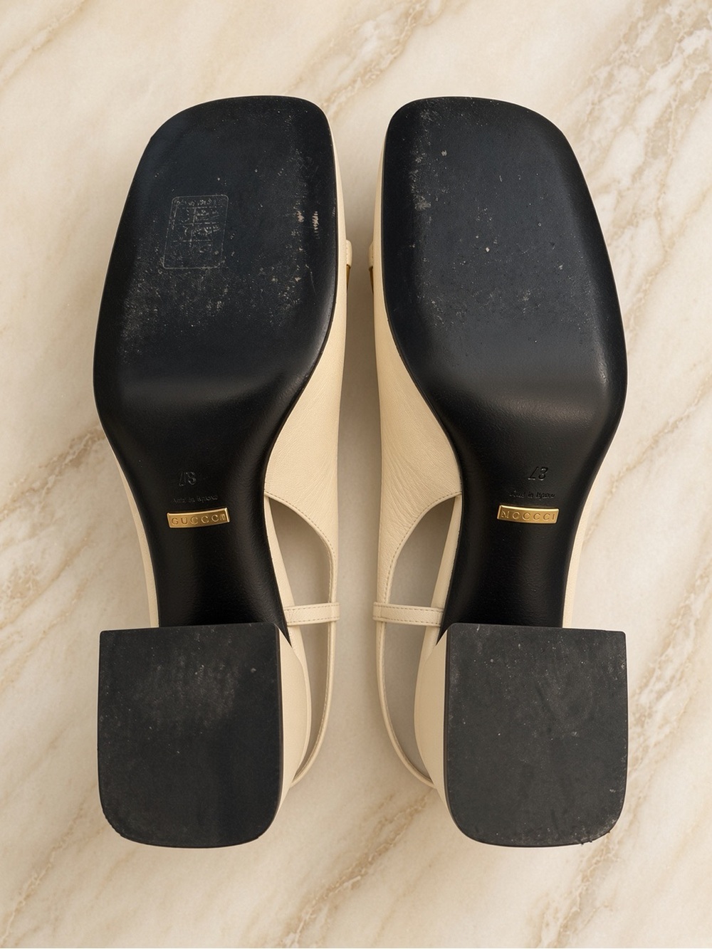 Gucci Cream Leather Slingback Block Heels with Gold Hardware - Picture 5 of 5